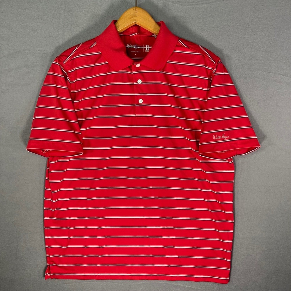 Walter Hagen Mens‎ Striped Polo Shirt Golf Athletic Red White Size L